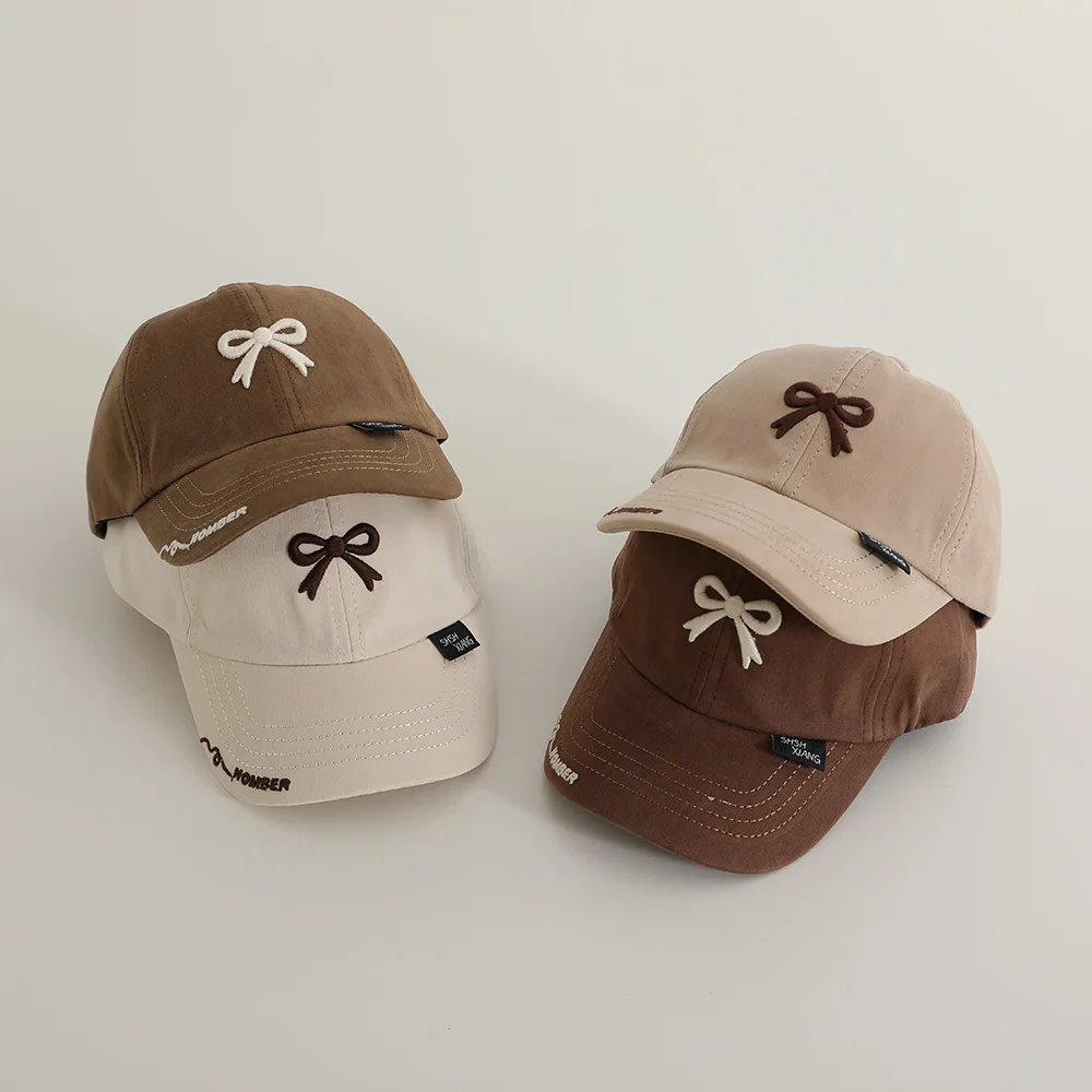Neue Baby Mädchen Bogen bestickte Baseball mützen Kinder lässig Peaked Hut verstellbare Kleinkind Kleinkind Mädchen Sonnen hüte Kinder Zubehör Image