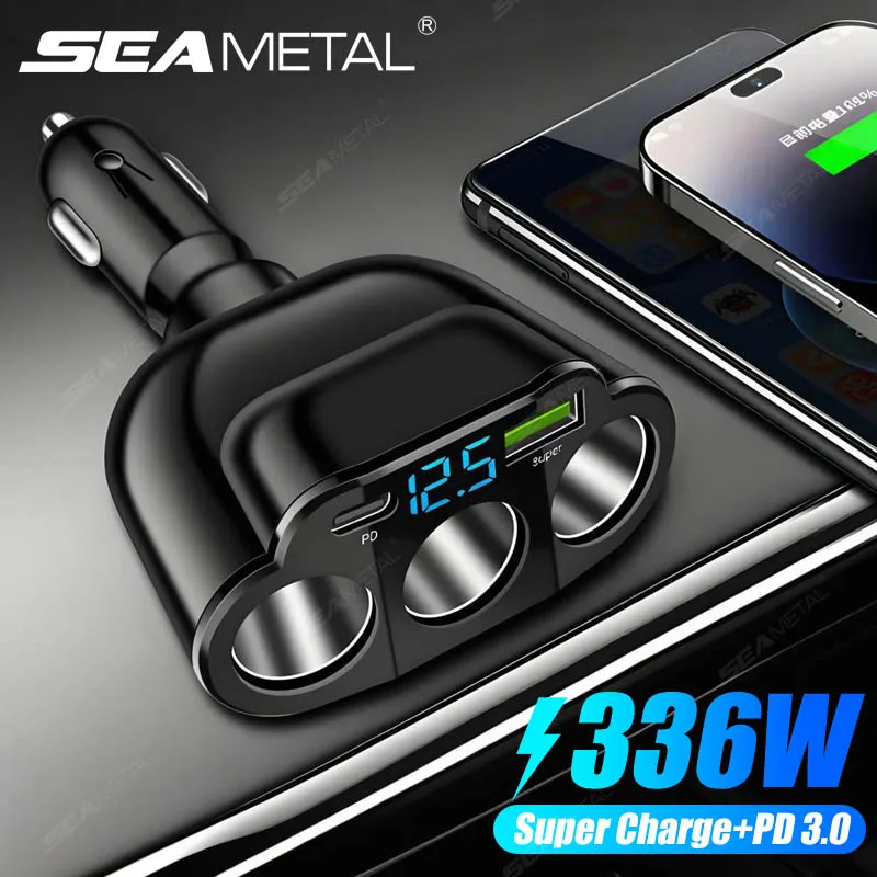 SEAMETAL 5-in-1-Autoladegerät 336 W Hochleistungs-Zigarettenanzünder-Splitter 66 W Super-Lade-USB-Telefonladegerät-Adapter für 12 V/24 V Image