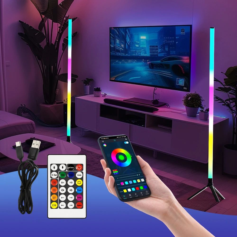 Moderne LED-Stehlampe, Modulares RGB-System, Dimmbar, Smart-App-Steuerung, Ambiente-Beleuchtung für Schlafzimmer, Wohnzimmer und Arbeitszimmer
