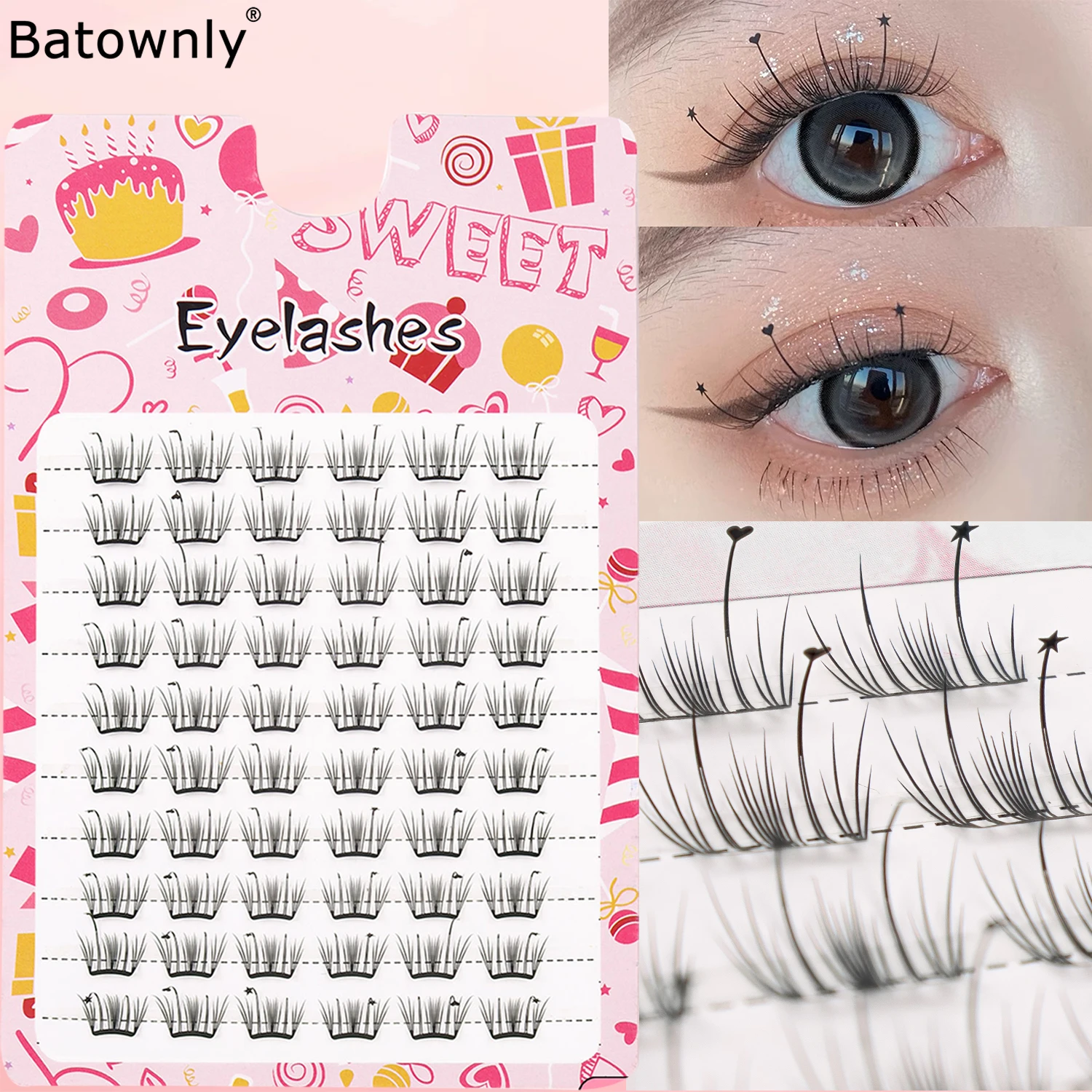 60 Cluster segmentierte falsche Wimpern kleine Scheibe Elfenwimpern natürliche Simulation Baby Biegung Comic Schmetterlings-Augenwimpern 6-12 mm Image