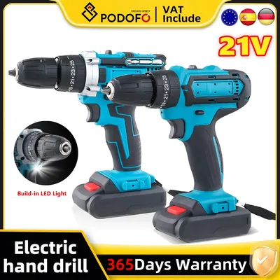 21V Brush Cordless Impact Drill Kit Set Rechargeable Electric Screwdriver with 2 Batteries Home DIY