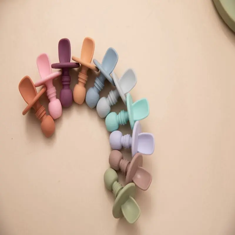 Kinder Lebensmittel qualität sicher Silikon löffel Baby ergänzende Lebensmittel Training Silikon Geschirr infait einfarbig Silikon löffel Image