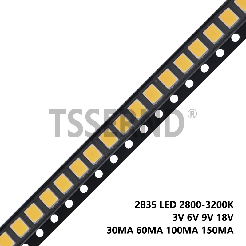 100 Stück 2835 SMD LED 0,2 W 0,5 W 1 W Warmweiß 2800-3200 K 3 V 6 V 9 V 18 V 150 mA 100 mA 80 mA 60 mA 30 mA Gute Qualität Image