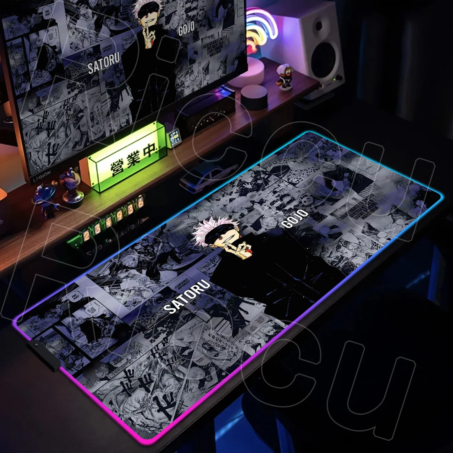 Anime Jujutsu Kaisen RGB Gaming Mauspad LED Mousepad Gamer Zubehör Hintergrundbeleuchtung Schreibtischmatten Gojo Satoru Tastatur Teppich XXL Mausepad Image