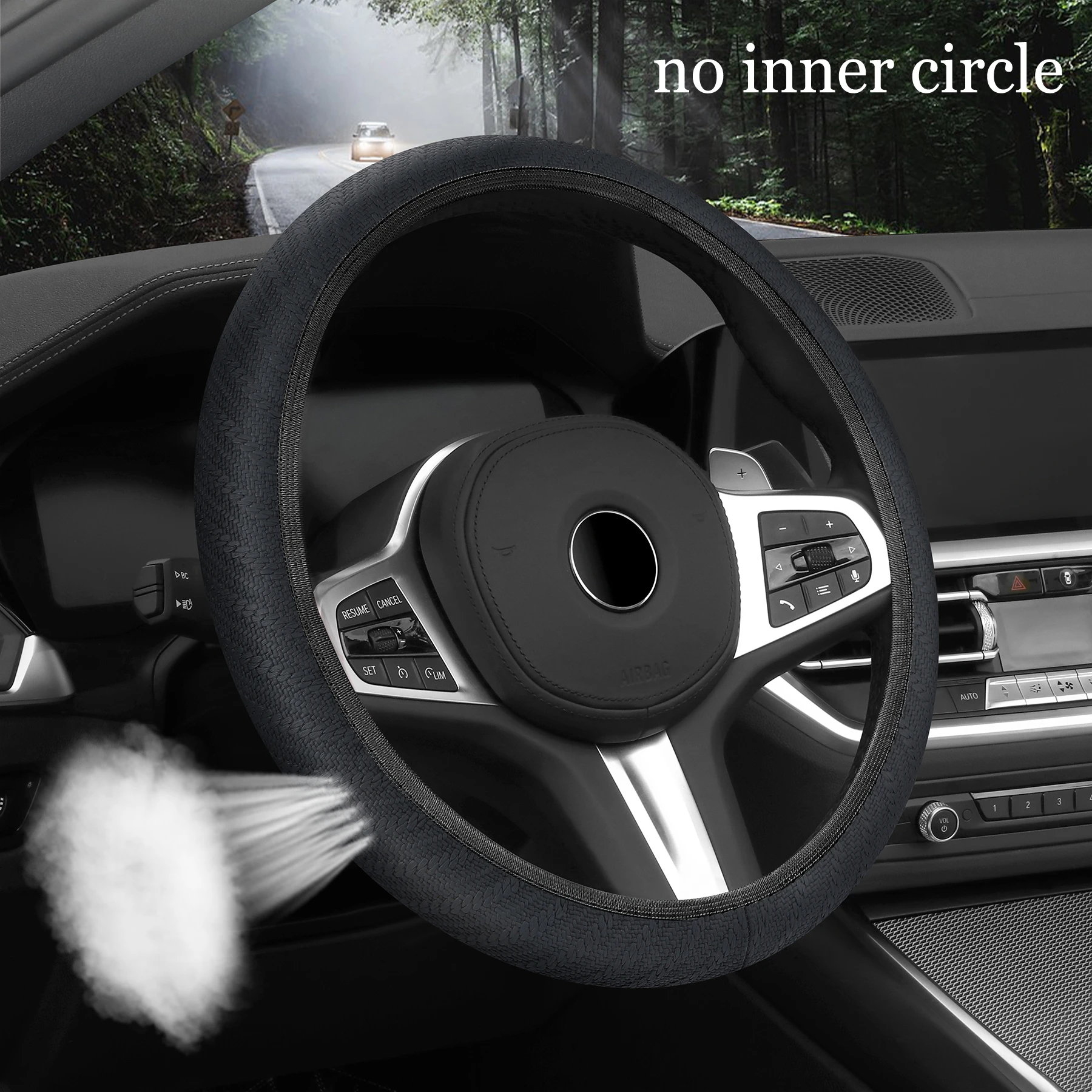 Lenkradbezug, Sommer, atmungsaktiv, rutschfest, gedrehtes Geflecht, ohne Innenring, Dichtheit, Autogriffabdeckung für allgemeine Zwecke Image