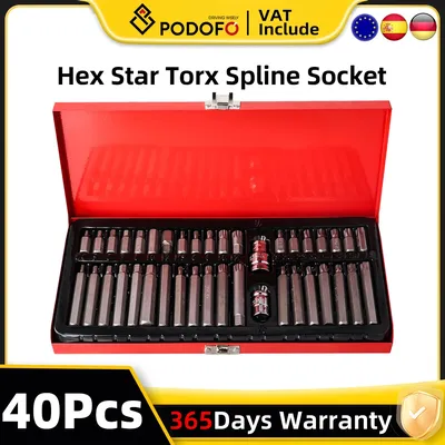 40Pcs Hex Star Torx Spline Socket Bit Kit 1/2inch 3/8inch Drive Impact Socket Bit Tool Set For Car Auto Repair