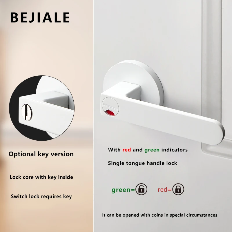 Innentür-Anzeigeschloss, Haushaltsschloss mit drei Hebelstufen für den Haushalt, weißes Badezimmer-Türgriff mit besetztem oder unkompliziertem Türgriff Image