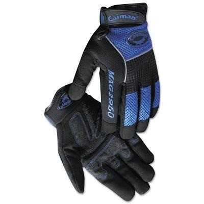 Caiman 2950 Synthetic Leather Padded Palm Grip Mechanics Gloves, Large, Black/Blue/Gray (607-2950-L) 1 Pair