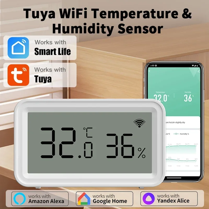 Smart Tuya WiFi Feuchtigkeit Temperatur Sensor Monitor Smart Home Kompatibel mit Google Assistant Smart Life und Alexa Image