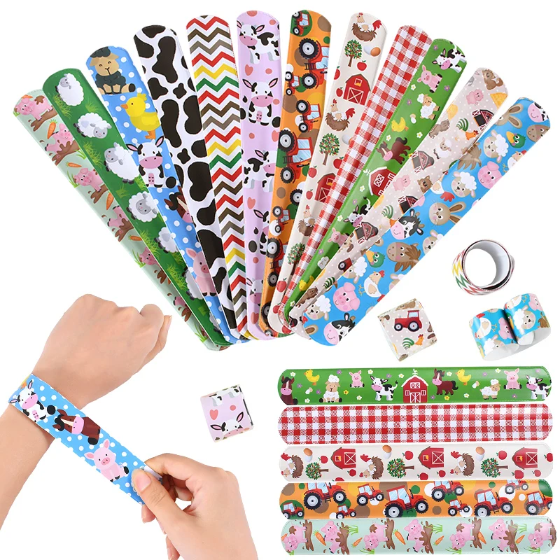 12 Stück Cartoon-Bauernhoftiere, Slap-Armbänder, Kinder-Bauernhof-Thema, Geburtstagsparty, Gastgeschenke, Geschenke für Gäste, Goodie-Bag-Füller, Spielzeugzubehör Image