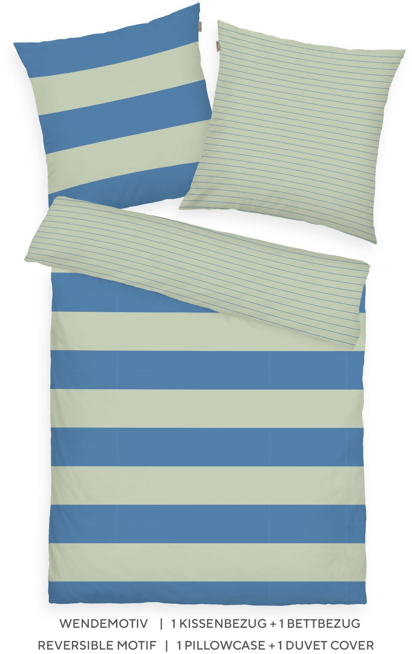 Bettwäsche TOM TAILOR HOME "BOLD STRIPES in Gr. 135x200cm, 155x220cm oder 200x220cm", grün (grün leaf, cool blau), B/L: 135cm x 200cm, 1 Stk., 1 Stk., Renforcé, B/L: 80cm x 80cm, 2 Stk., Renforcé, Obermaterial: 100% Baumwolle, Bettwäsche,...