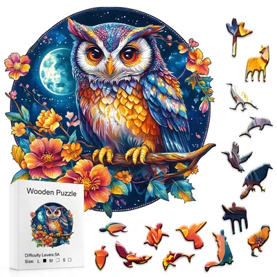 Wooden Jigsaw Puzzles-Wooden Puzzle Adult Unique Shape Advanced Yin Yang Owl Wooden Jigsaw Puzzle