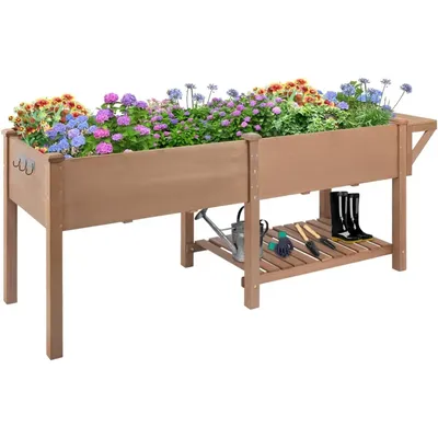 Raised Garden Bed with Legs Outdoor,Elevated Garden Box,Storage Shelf, Protective Liner for