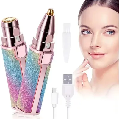 2 In1 Rechargeable Facial Hair Removal and Eyebrow Shaver - Face Lips Body Painless Facial Razor with Built-in LED Light USB