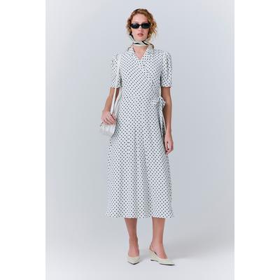 Ghost Giselle Crepe Polka Dot Wrap Dress