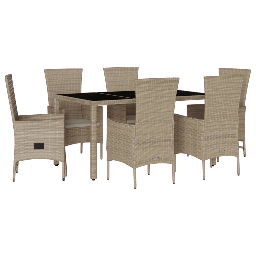 vidaXL 7-tlg. Garten-Essgruppe mit Kissen Beige Poly Rattan Image