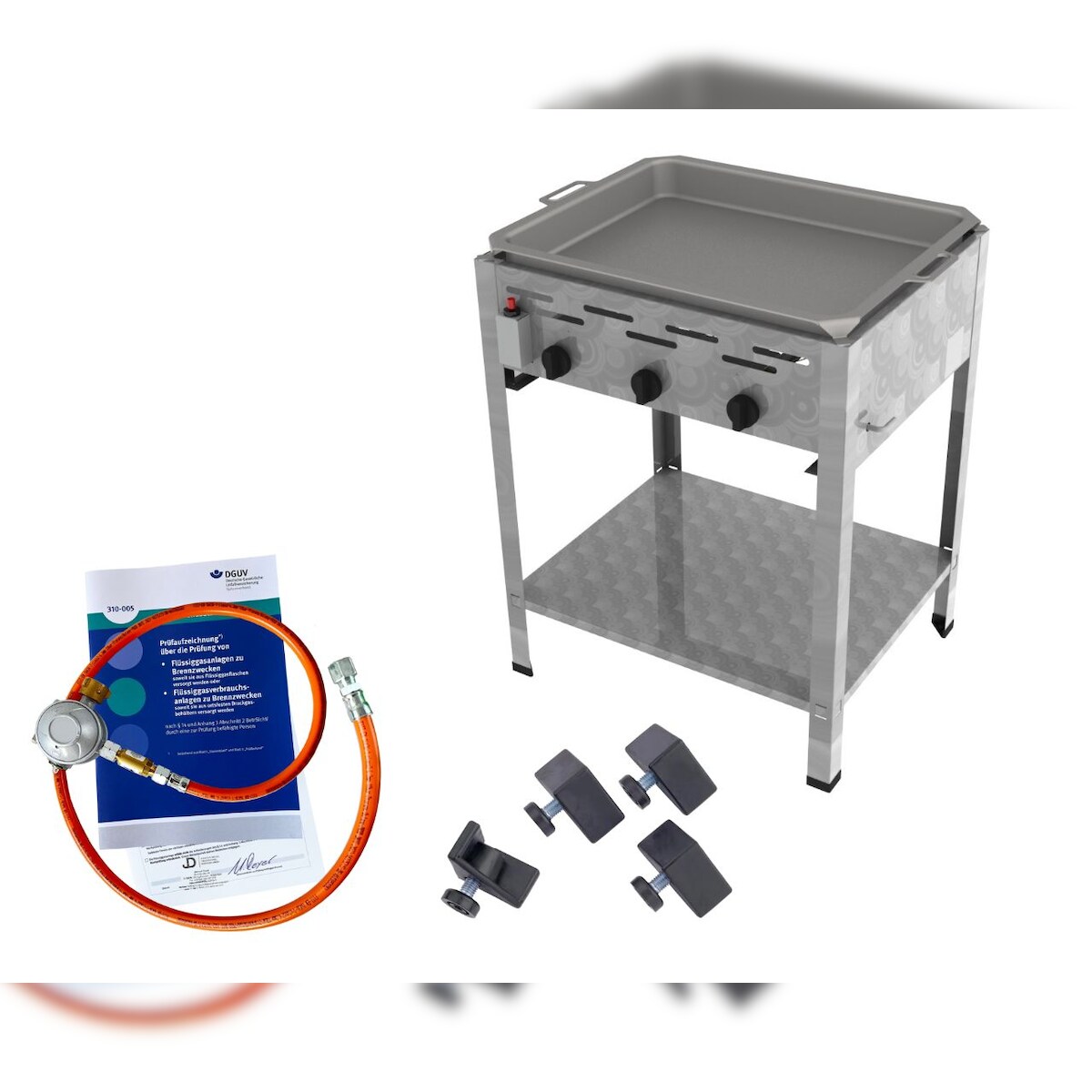 ChattenGlut Gasbräter 3-flammig 13,5kW Standgerät Edelstahlpfanne mit DGUV Image