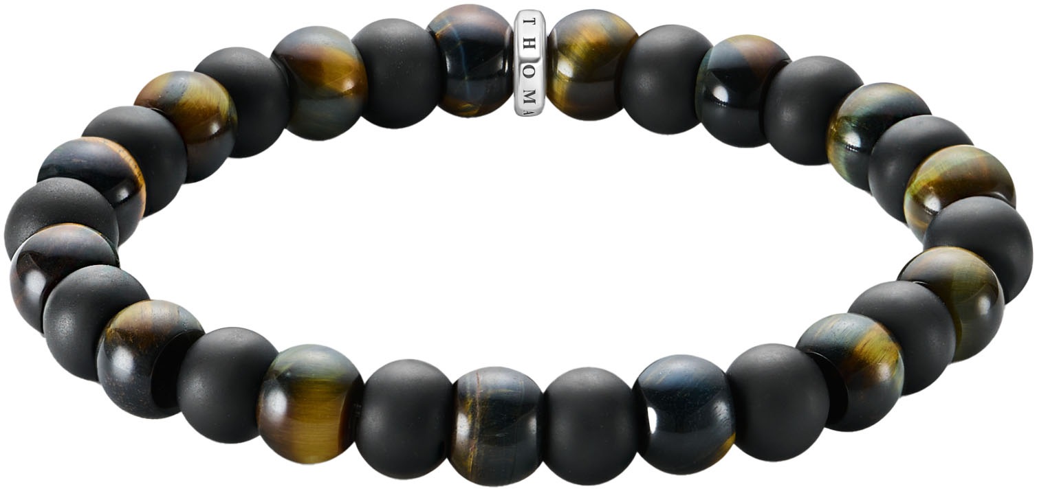 Armband THOMAS SABO "Bead Armband" Gr. 21, silber (silberfarben, schwarz, blau, braun, schwarz, blau, braun), Armbänder, Damen, 21, Silber 925 (recycelt), Armband, mit Obsidian, Tigerauge