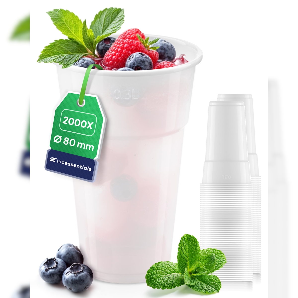 Inoverse 2.000 stk Trinkbecher, 300ml Plastikbecher, Weiß Einwegbecher 0,3l Image