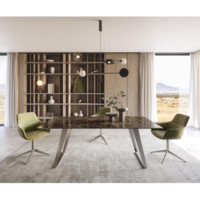 DELIFE Esstisch Edge 200x100 Keramik Laminam® Emperador Extra Lucidato Dunkelbraun Edelstahl Schräg, Esstische