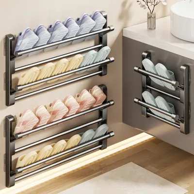 Non Perforated Bathroom Slipper Rack,Wall Mounted Shoe Rack,Multifunctional Shoe Shelf,shoemaker Organizer,foldable Storage Rack