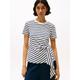 T-Shirt TOMMY HILFIGER "KNOT BOAT-NK SS TEE", Damen, Gr. XXL (44), beige (calico, schwarz night navy), Single Jersey, Obermaterial: 100% Baumwolle, gestreift, casual, normal hüftlang, Rundhals, Kurzarm abgesteppt, Shirts, in asymmetrischer Form