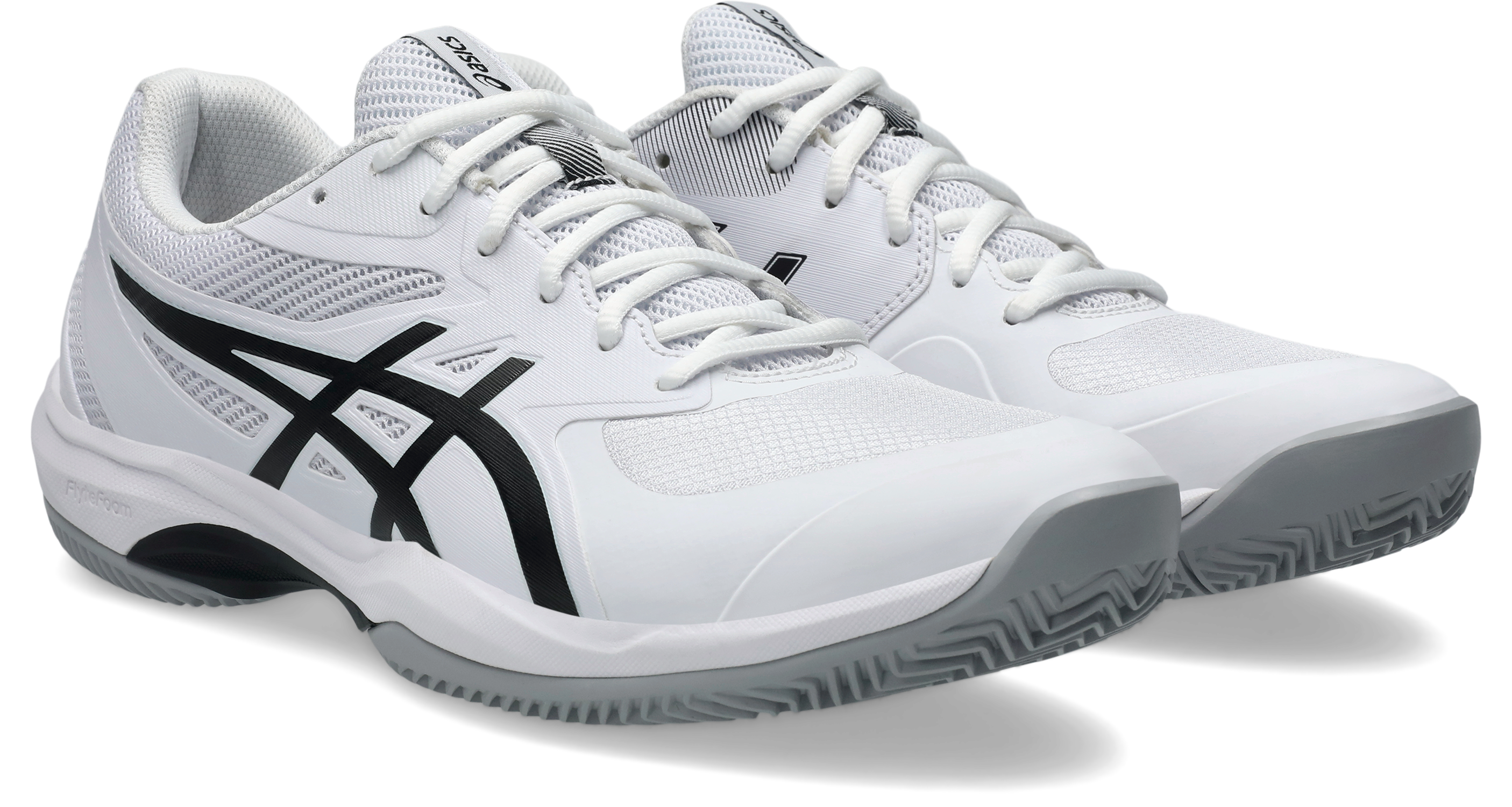 Tennisschuh ASICS "GAME FF CLAY", Damen, Gr. 46, schwarz-weiß (weiß, schwarz), Synthetik, Textil, Schuhe, Sandplatzschuhe für Ascheplätze