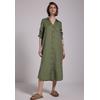 Sommerkleid STREET ONE STUDIO, Damen, Gr. 44, EURO-Größen, peridot grün, Stoff, 100% Leinen, unifarben, casual, gerade wadenlang, V-Ausschnitt, Langarm Bündchen, Kleider, mit Knopfleiste
