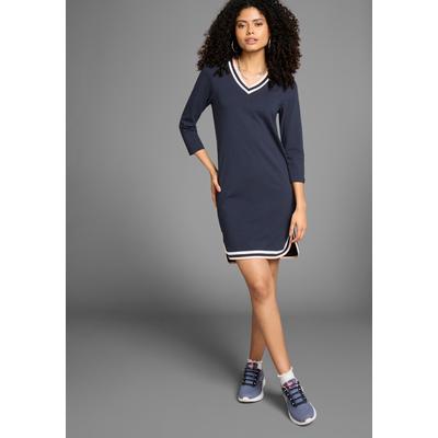 Shirtkleid KANGAROOS, Damen, Gr. 46, N-Gr, bunt (navy, koralle), Jersey, Obermaterial: 95% Baumwolle, 5% Elasthan, unifarben, unifarben mit Farbeinsatz, casual, figurbetont kurz, V-Ausschnitt, 3/4-Ärmel, Kleider, mit Kontrast-Details - NEUE KOLLEKTION Image