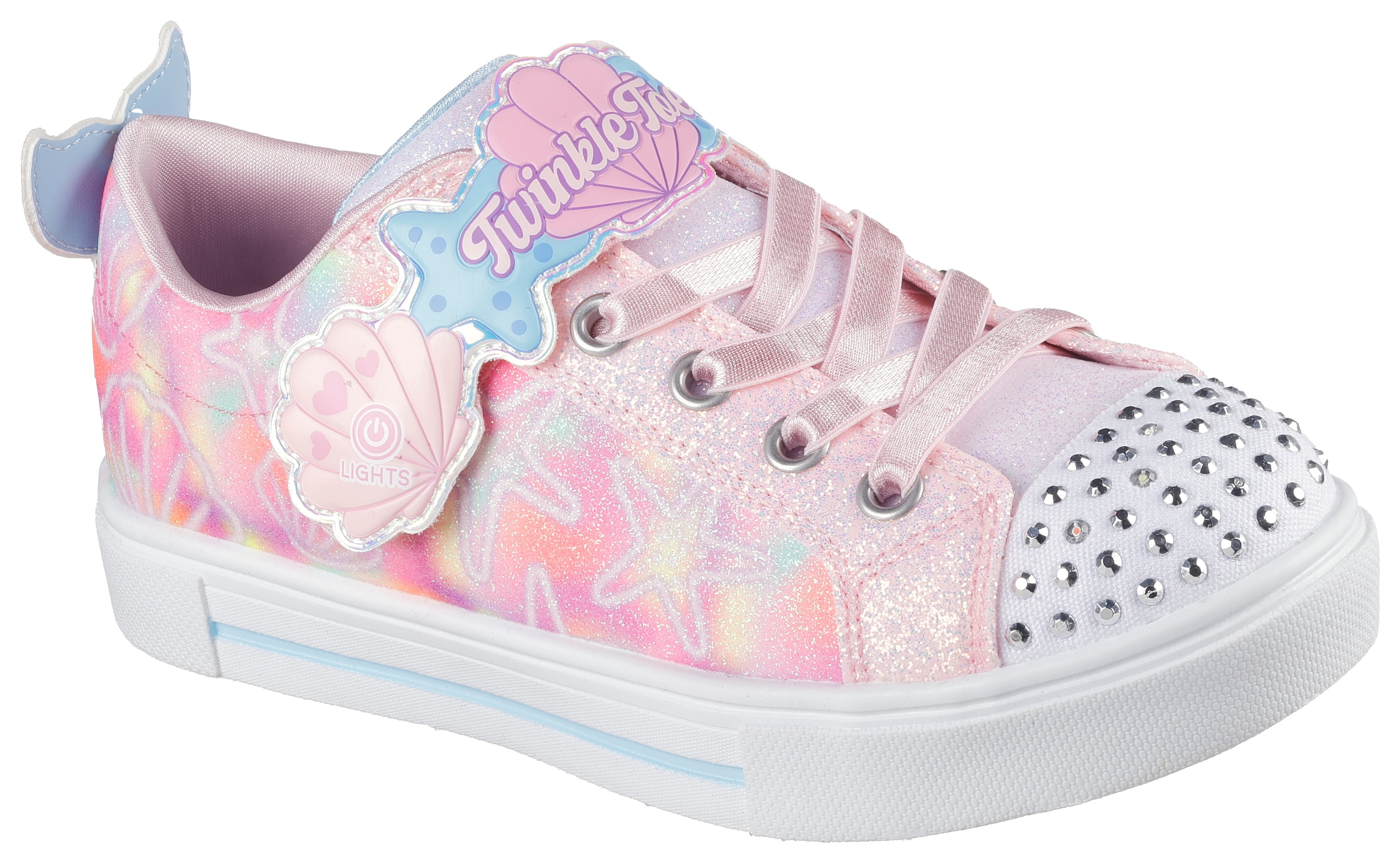 Sneaker SKECHERS KIDS "TWINKLE SPARKS", Kinder, Gr. 31, bunt (hellrosa, multi), Lederimitat, Glitzer, kontrastfarbene Details, Schuhe, Blink,-Schlupfschuh mit Glitzer+Strass, Größenschablone zum Download Image
