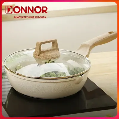 DONNOR Ceramic Pot Non-stick Frying Pan Wok Pan with Lid Chef Pan Induction Gas Stove Universal Steak Cooking Egg Omelette Pan