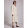 Sommerkleid STREET ONE STUDIO, Damen, Gr. 38, EURO-Größen, moonstone sand, Stoff, 100% Leinen, unifarben, casual, gerade wadenlang, V-Ausschnitt, Langarm Bündchen, Kleider, mit Knopfleiste