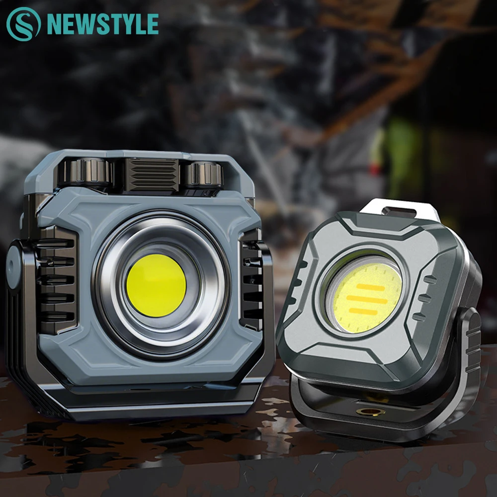 Superhelle COB-Arbeitsleuchte, wiederaufladbar, tragbare Taschenlampe, LED-Campinglampe 360° ° Faltbare dimmbare Notfall-Reparaturlampe für Autos