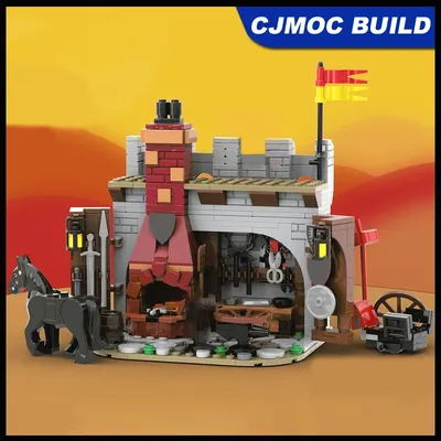 Neue 548pcs moc europäische mittelalter liche Burg Schmiede Modell DIY kreative Ideen Geschenk Bausteine MOC-6040 MOC-158492 Image