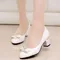 Cresfimix zapatos de mujer fashion sweet white patent leather office career square heel shoes for