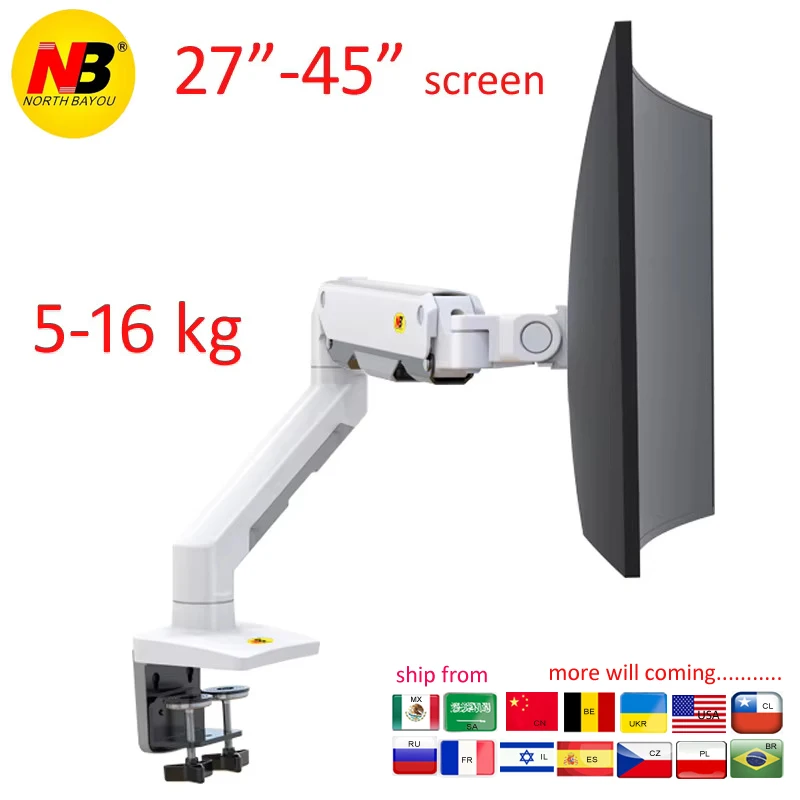 Nb g50 mechanischer Feder arm 27-45 Zoll gebogener Lichtbogen bildschirm Desktop-Monitor halter 5-16kg ultra breite Monitor halterung mit USB-Anschluss Image