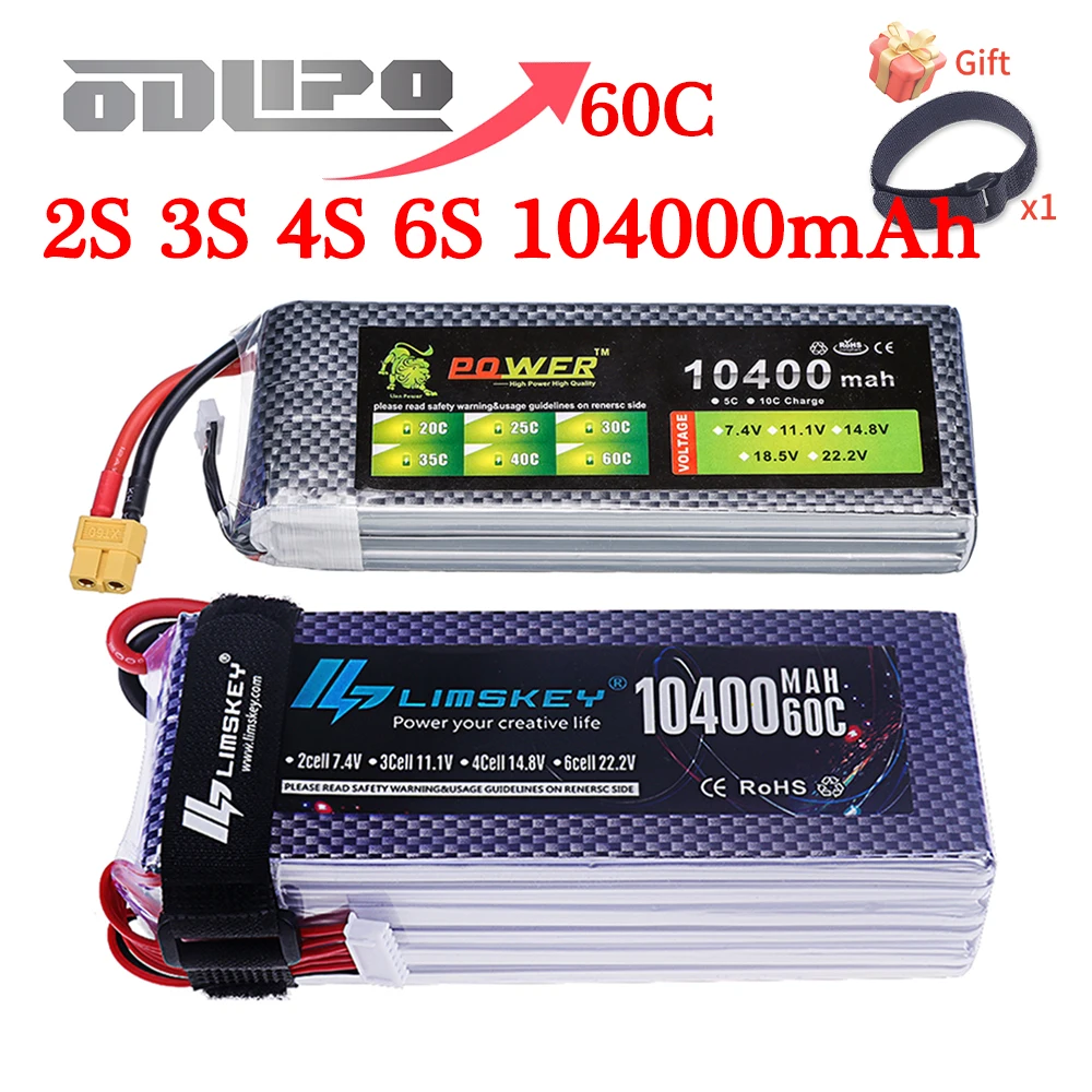 7,4 V 11,1 V 14,8 V 22,2 V 10400 mAh Lipo-Akku für RC Quadrocopter Drohnen Rennwagen Boote Teile 2S 3S 4S 6S wiederaufladbare Batterie Image