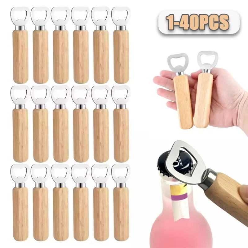1-40PCS Holzgriff BierflaschenöffnerHolz BierflaschenöffnerMassivholz BierflaschenöffnerEdelstahl Bierflaschenöffner Image