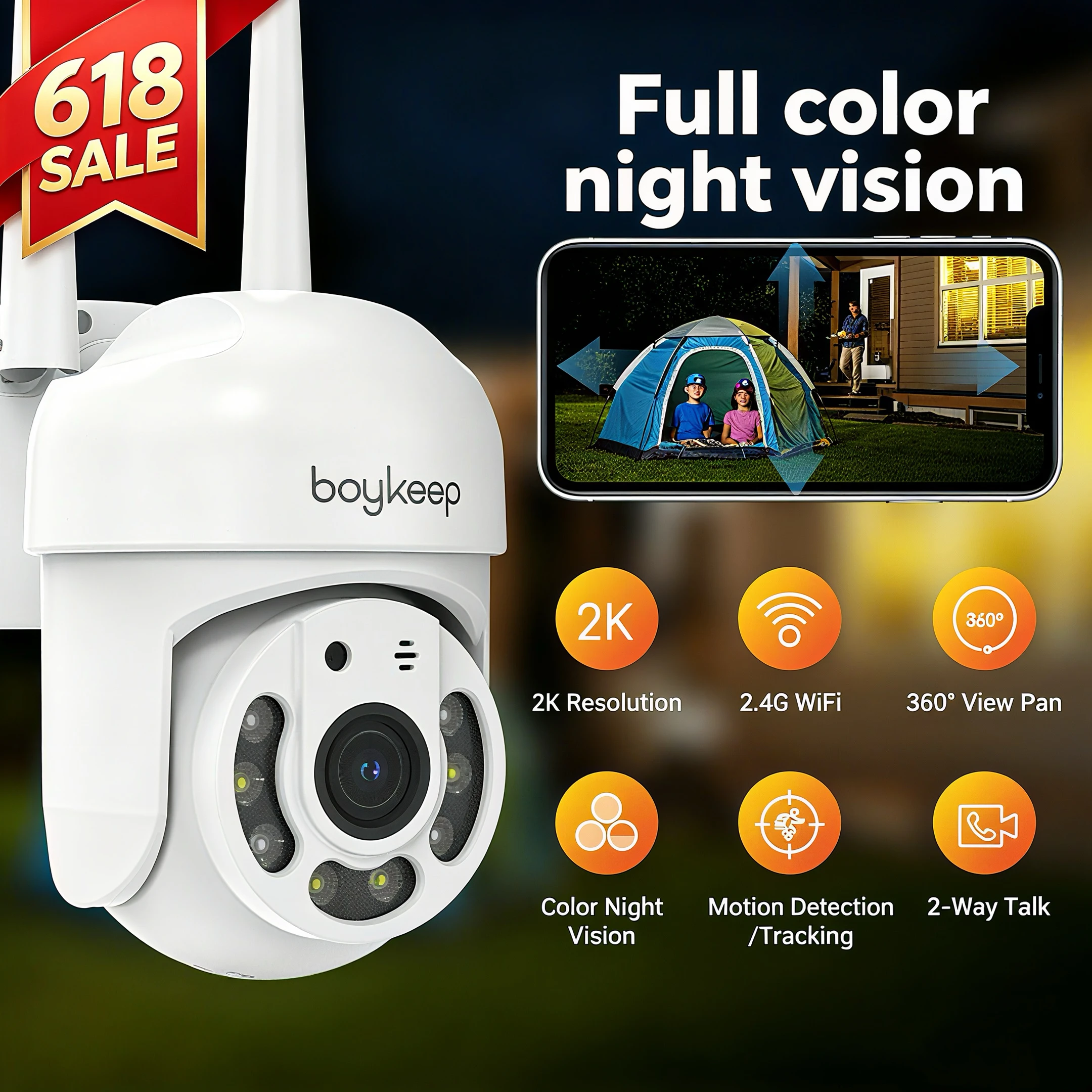 BoyKeep 3MP 2,4 GHz WiFi Outdoor Home Security IP Smart Monitor Videoüberwachungskamera Vollfarb-Nachtsicht Image