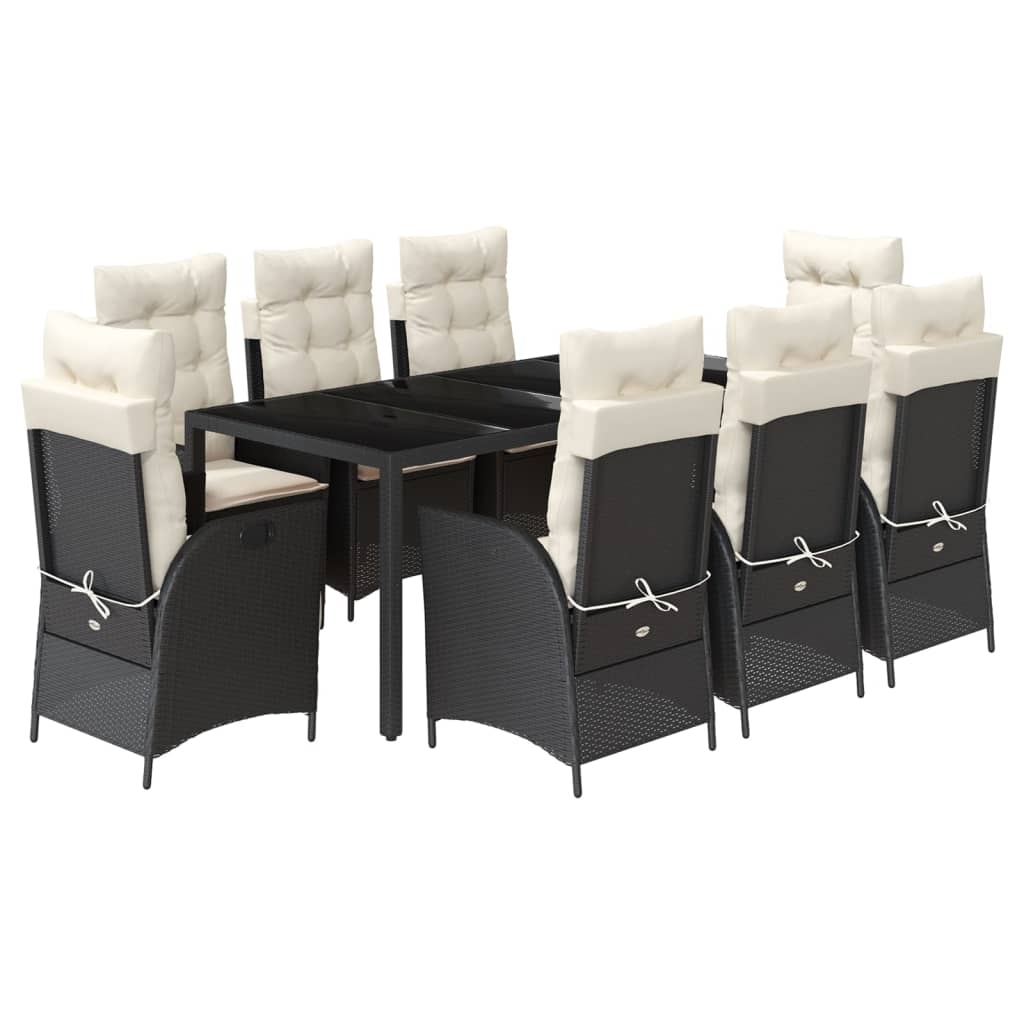vidaXL 9-tlg. Garten-Essgruppe mit Kissen Schwarz Poly Rattan Image