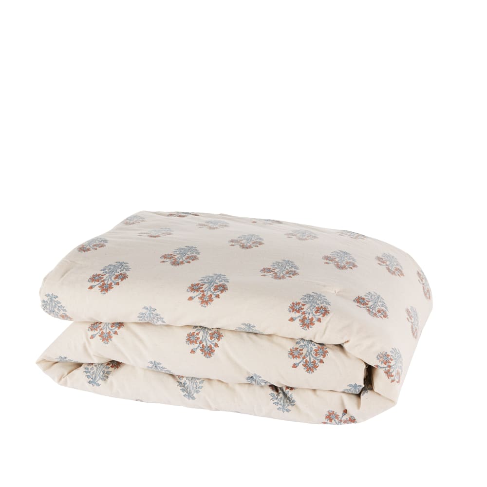 Couvre-lit boutis en coton et lin écru imprimé multicolore 220x240
