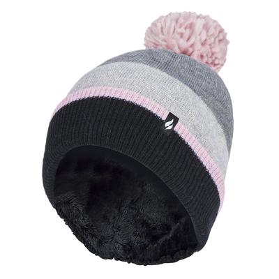 Heat Holders - Ladies Warm Knit Fleece gefüttert Winter Warm Hat mit Pom Pom - Grau / Rosa Image