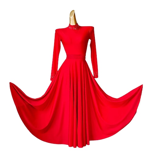 Gesellschaftstanz Kleid Strass Spitze Unifarbe Damen Leistung Party Langarm Spandex Image