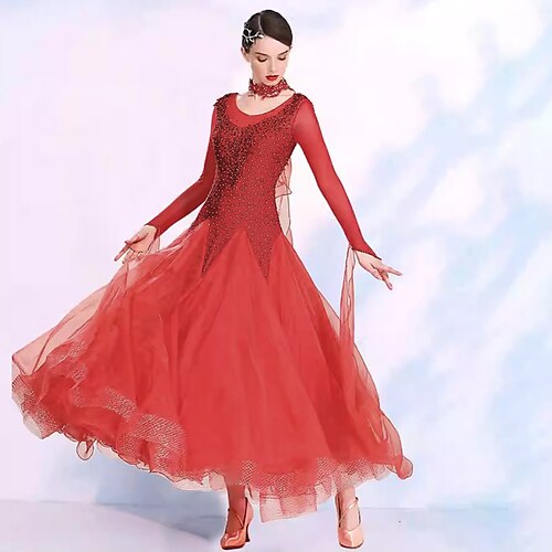 elegantes Gesellschaftstanzkleid Damen Wettbewerb Walzer Tanzkleid Langarm Tango moderne Standardkostüme Image