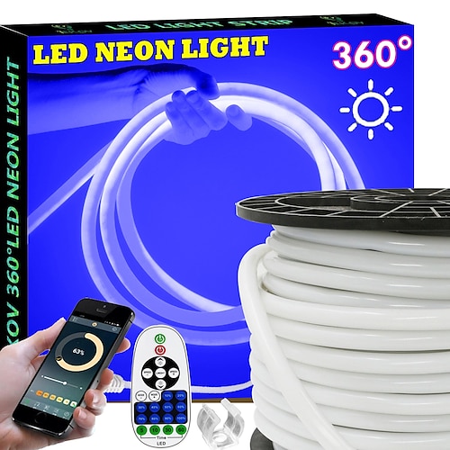360 Neon-LED-Lichtstreifen mit Bluetooth-App, Musiksynchronisation und Timing, 3–40 m, flexibel/wasserdicht, LED-Lichtschlauch, 23-Tasten-Fernbedienung, geeignet für Heim-/Garten-/Gebäudedekoration, Image