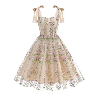 Retro Vintage 1950er Vintage-Kleid Kleid Swing-Kleid Bestickt Blumen Damen Karneval Maskerade Alltagskleidung Junggesellinnenabschiedsparty Erwachsene Kleid Abschlussballkleider