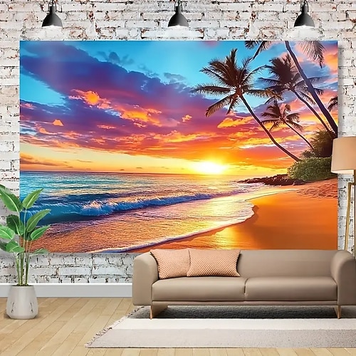 Landschaft Strand Sonnenuntergang Hängender Wandteppich Wandkunst Großer Wandteppich Wanddekor Fotografie Hintergrund Decke Vorhang Haus Schlafzimmer Wohnzimmer Dekoration Image