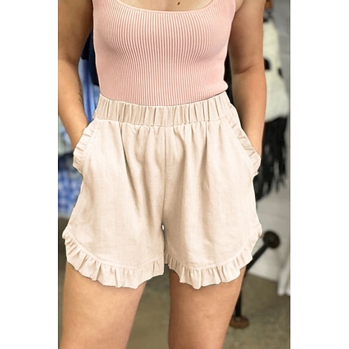 Damen Baumwoll Mischung Shorts Stoffhosen Mode Lässig Kurz Natürliche Taille Einfach Tasche Elastischer Bund Außenbereich Bequem Straße Ausgehen Beige Wein Grau Marinenblau Sommer Normale Passform Image