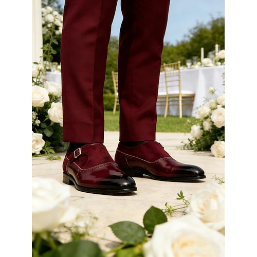 Burgunderrote Monk-Schuhe aus Lackleder für Herren mit Schnalle – elegante Ballschuhe für formelle Anlässe Image
