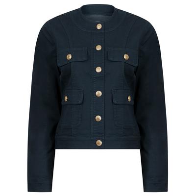 Coats / Jackets Morlich Women's Stretch Cotton Collarless Denim Jacket in Navy Blazer - Amara Reya / 12 - Tokyo Laundry